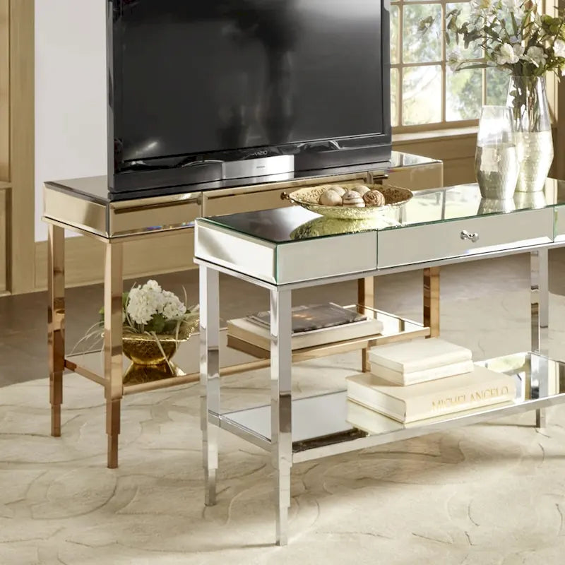 Camille Mirrored TV Stand Console Table with Drawer by iNSPIRE Q Bold