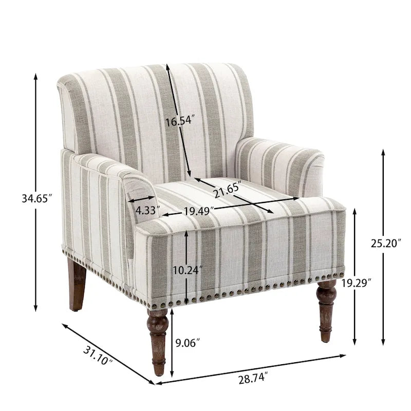 Fauteuils d'appoint modernes à rayures avec accoudoirs
