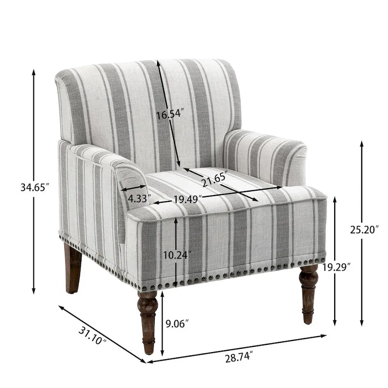 Fauteuils d'appoint modernes à rayures avec accoudoirs