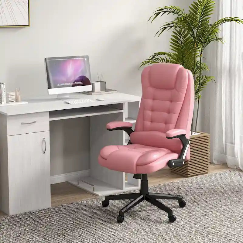 Fauteuil de bureau massant à dossier haut HOMCOM avec 6 points de vibration, chauffant et inclinable, revêtu de cuir PU.