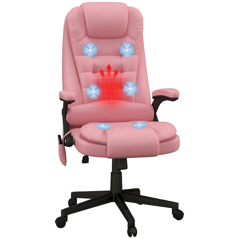 Fauteuil de bureau massant à dossier haut HOMCOM avec 6 points de vibration, chauffant et inclinable, revêtu de cuir PU.