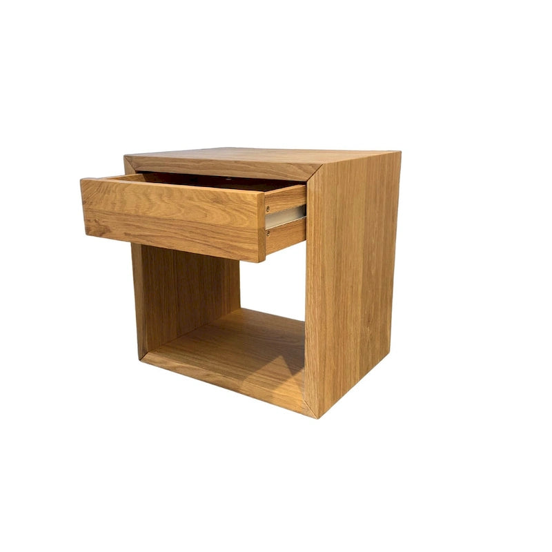 Table de chevet suspendue scandinave avec tiroir, chêne massif - Table d'appoint pour chambre