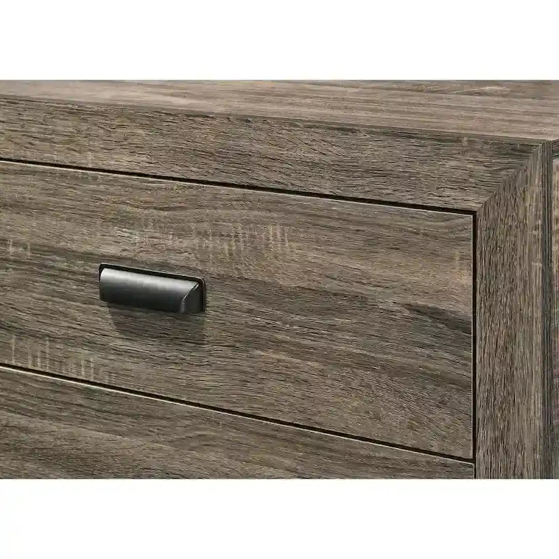 Ensemble de chambre à coucher Linette 6 pièces gris contemporain en bois massif et placage, panneaux rembourrés en tissu