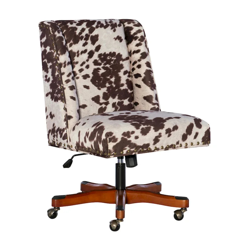 Chaise de bureau en peluche à motif vache marron et blanc