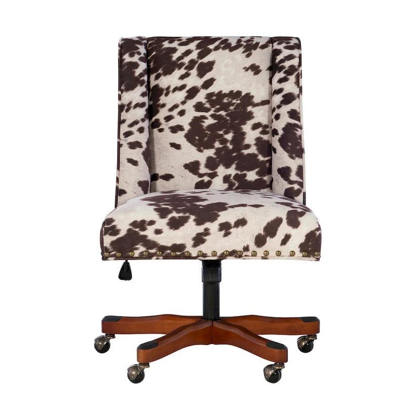 Chaise de bureau en peluche à motif vache marron et blanc