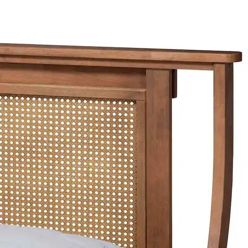 Lit plateforme Jamila moderne en rotin synthétique - Brun noyer