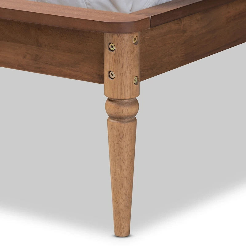 Lit plateforme Jamila moderne en rotin synthétique - Brun noyer