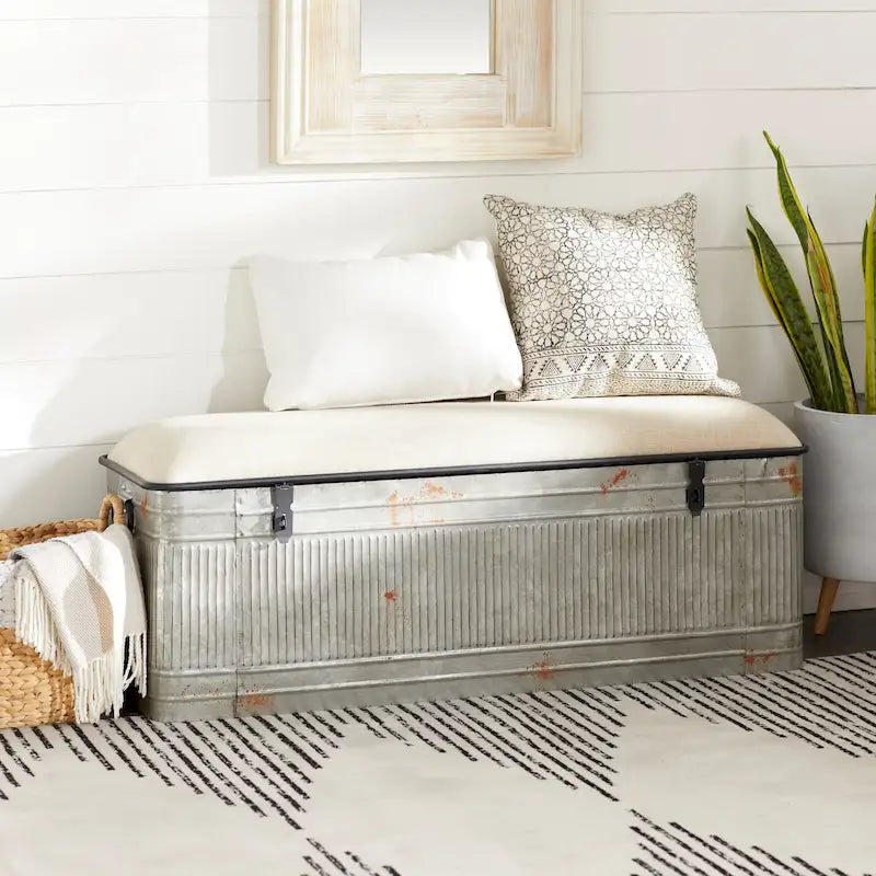 Banc en métal gris et tissu de 18 pouces