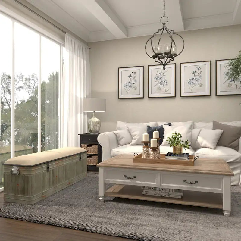 Banc en métal gris et tissu de 18 pouces