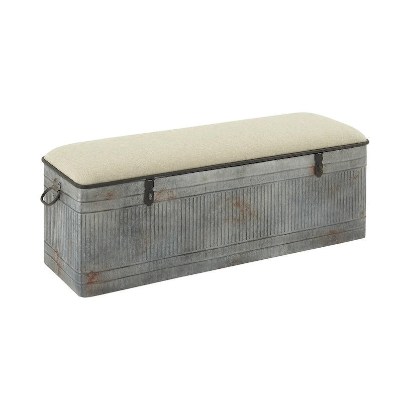 Banc en métal gris et tissu de 18 pouces