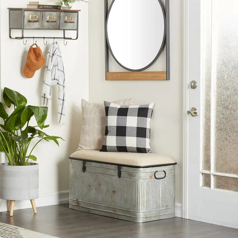 Banc en métal gris et tissu de 18 pouces