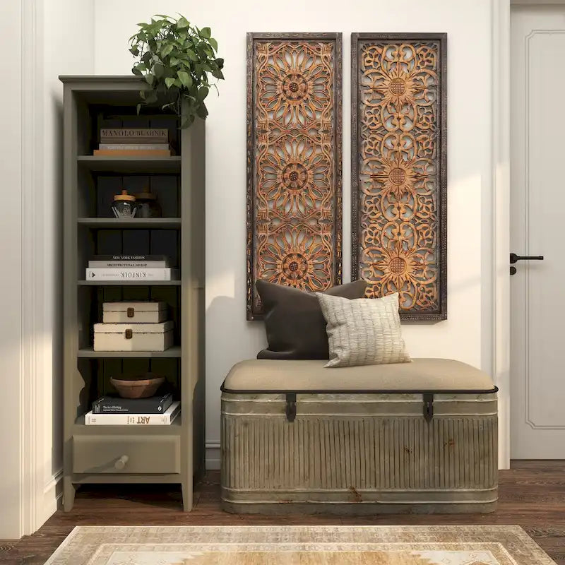 Banc en métal gris et tissu de 18 pouces