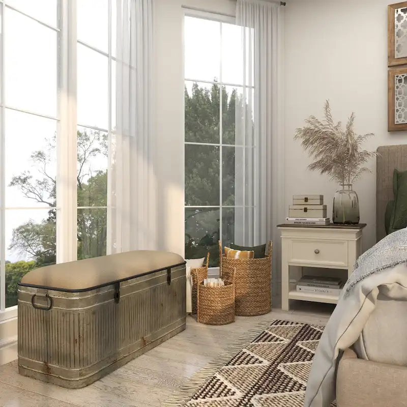 Banc en métal gris et tissu de 18 pouces