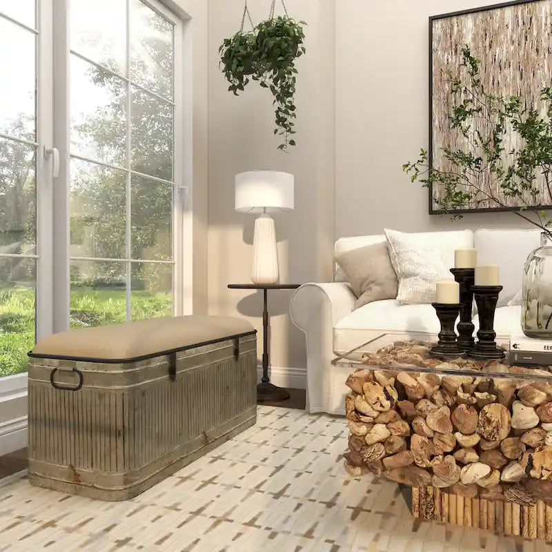 Banc en métal gris et tissu de 18 pouces