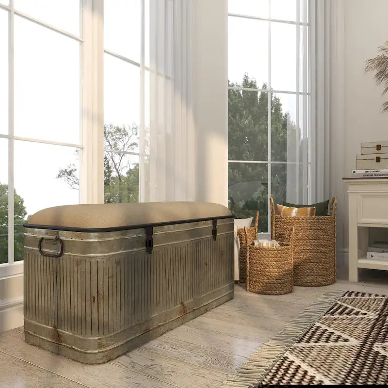 Banc en métal gris et tissu de 18 pouces