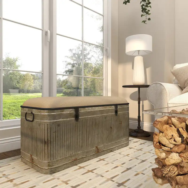 Banc en métal gris et tissu de 18 pouces