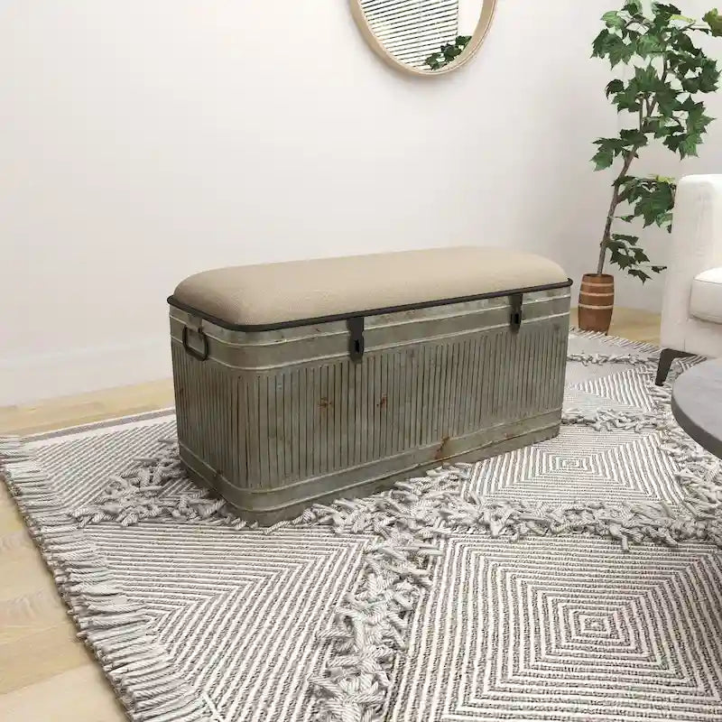 Banc en métal gris et tissu de 18 pouces