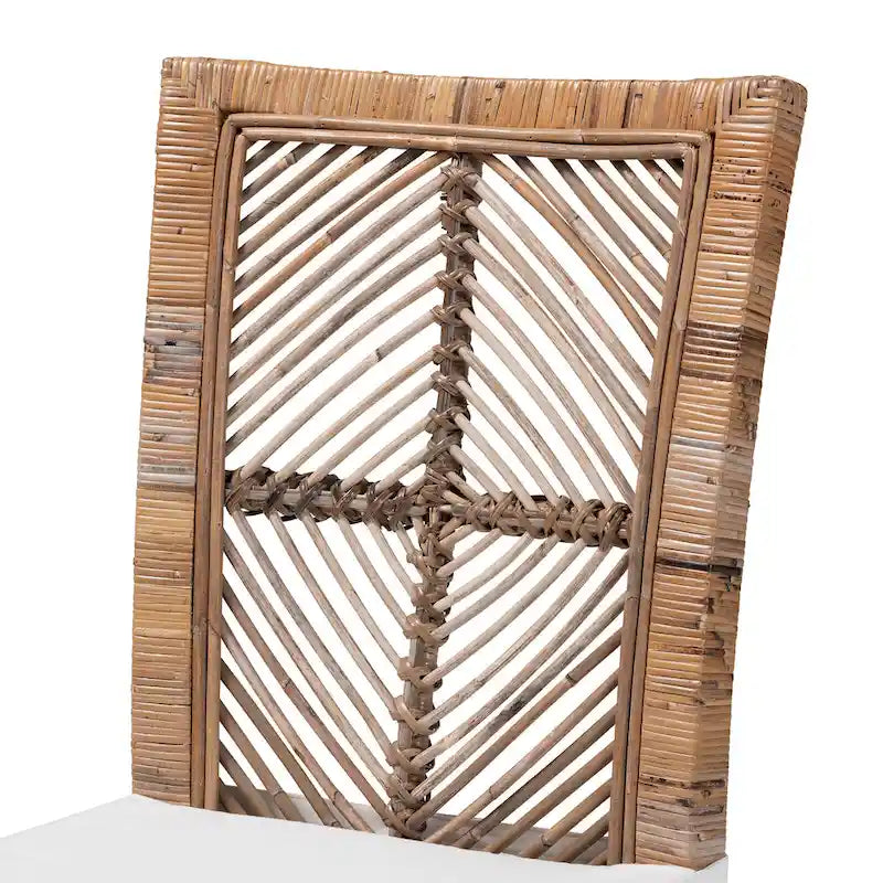 Chaise de salle à manger Laluna style bohème moderne en rotin et acajou avec coussin