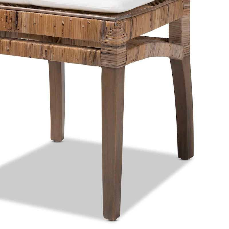 Chaise de salle à manger Laluna style bohème moderne en rotin et acajou avec coussin