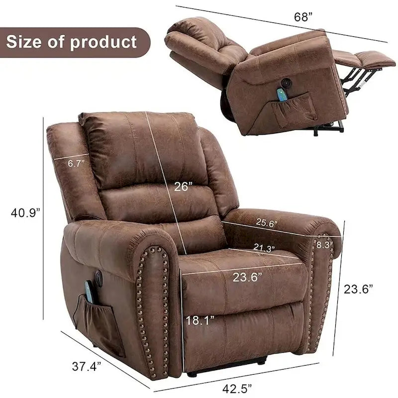 Fauteuil inclinable électrique Rivet respirant avec fonction massage, chauffage et port USB