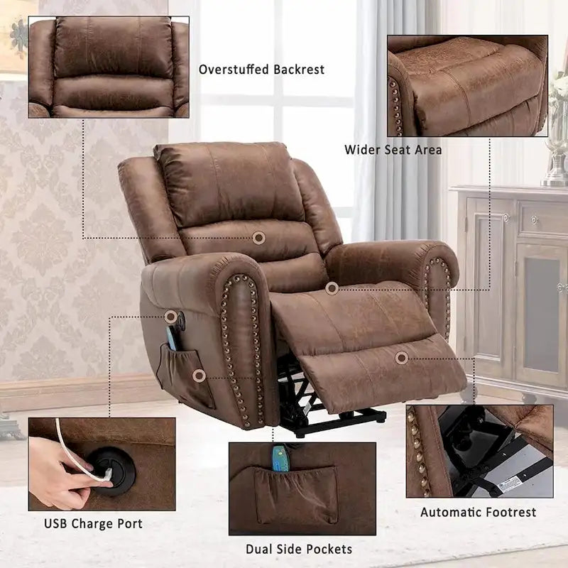 Fauteuil inclinable électrique Rivet respirant avec fonction massage, chauffage et port USB