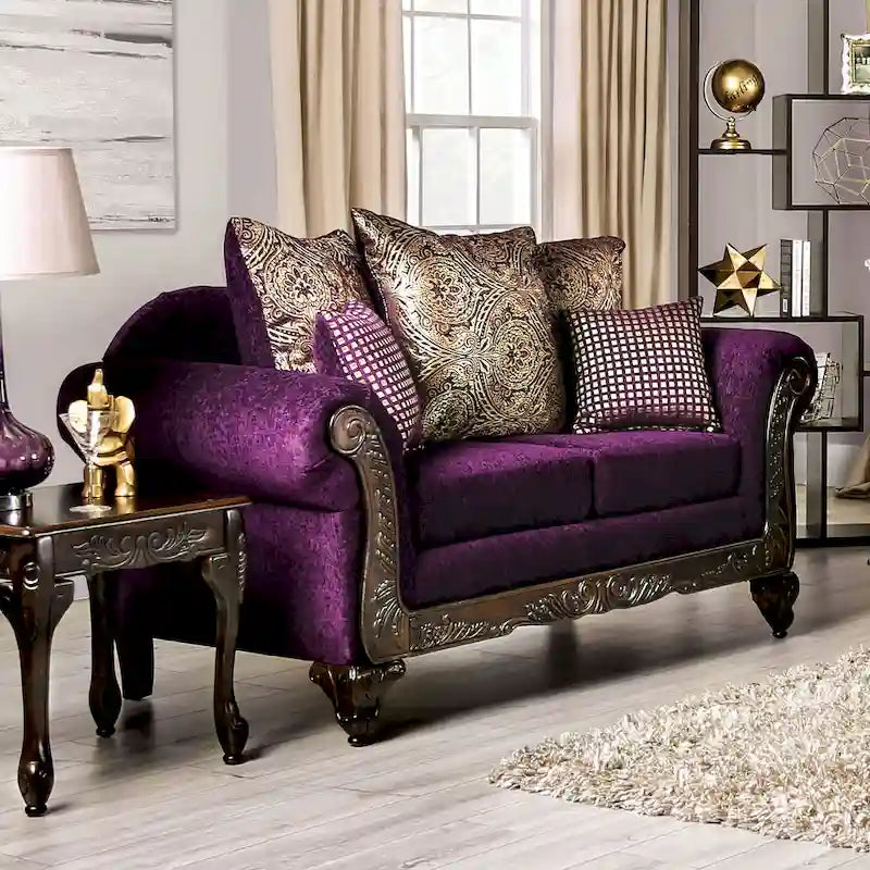 Grendel Traditional Purple Chenille Rolled Arms Loveseat by Furniture of America