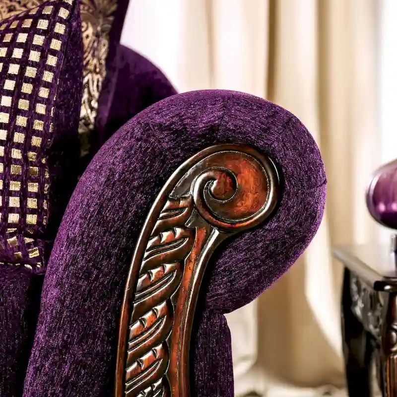 Canapé deux places Grendel traditionnel en chenille violette à accoudoirs roulés de Furniture of America