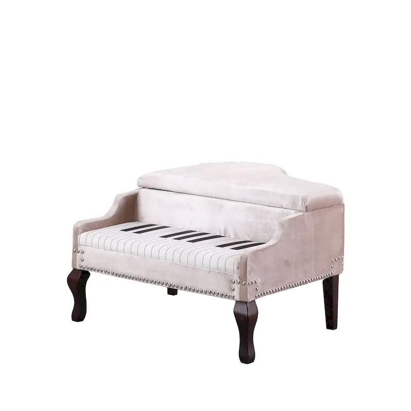 Pouf de salon beige de 53 cm (21 po) recouvert de tissu piano et orné de clous décoratifs
