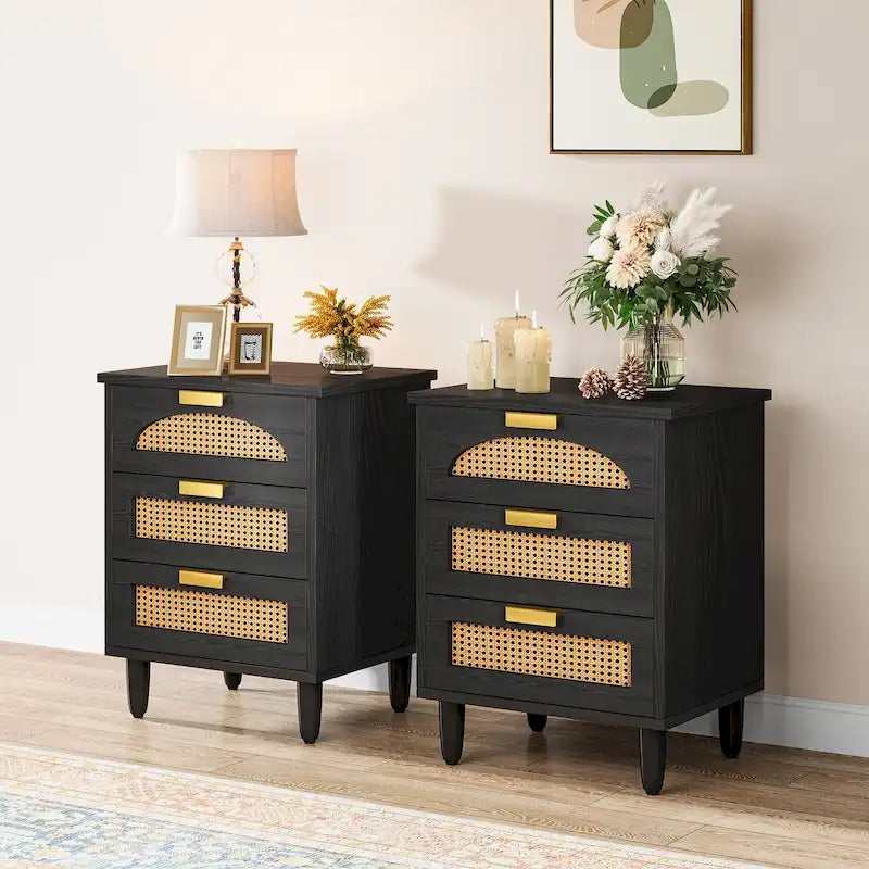 Table de chevet 50 cm (20 pouces), meuble de rangement en bois à 3 tiroirs pour chambre à coucher, verte