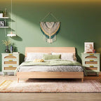 Table de chevet 50 cm (20 pouces), meuble de rangement en bois à 3 tiroirs pour chambre à coucher, verte