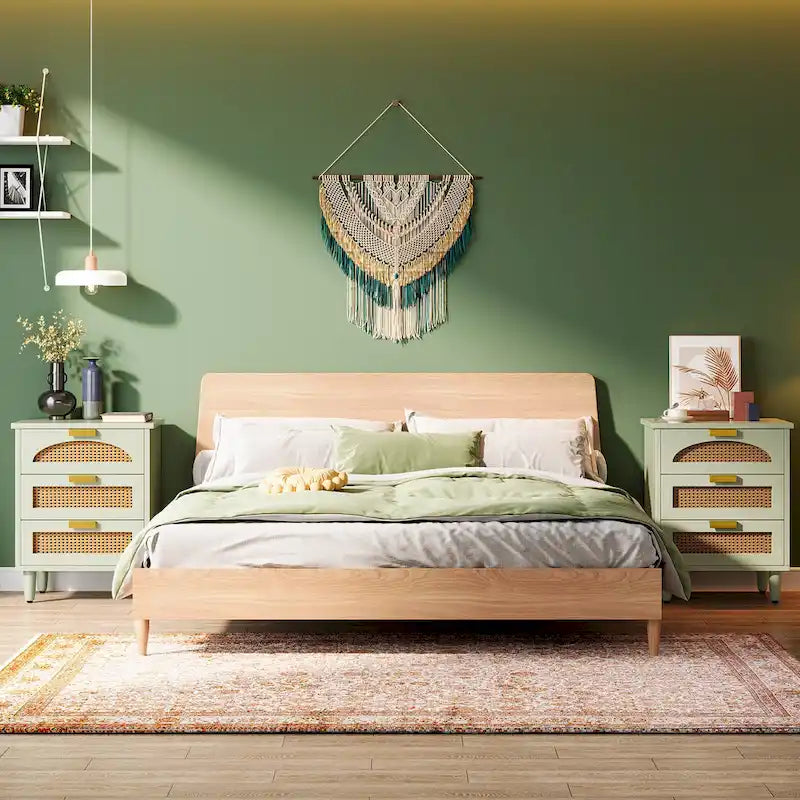 Table de chevet 50 cm (20 pouces), meuble de rangement en bois à 3 tiroirs pour chambre à coucher, verte