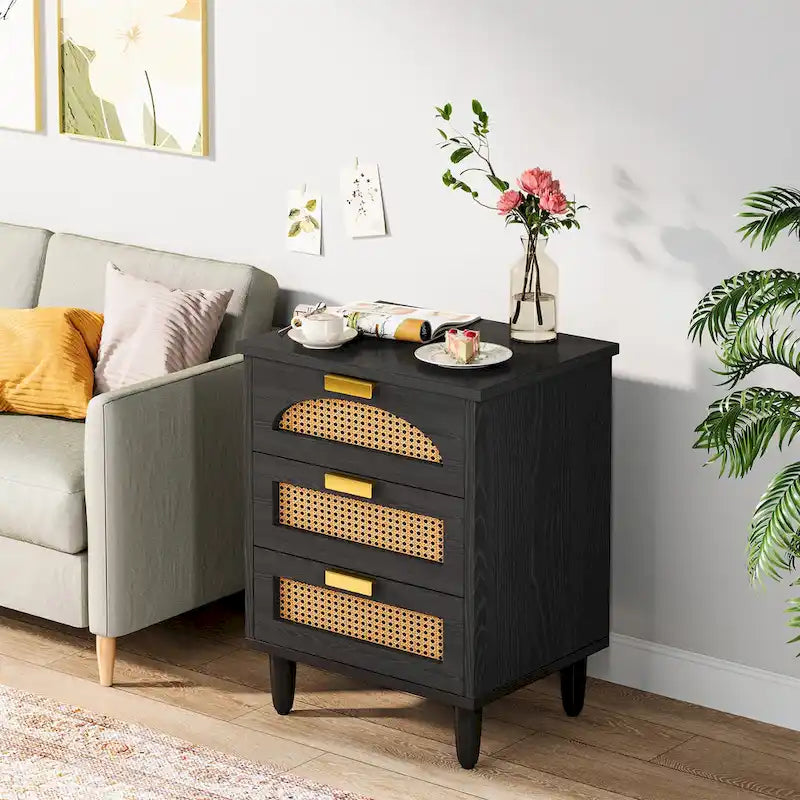 Table de chevet 50 cm (20 pouces), meuble de rangement en bois à 3 tiroirs pour chambre à coucher, verte