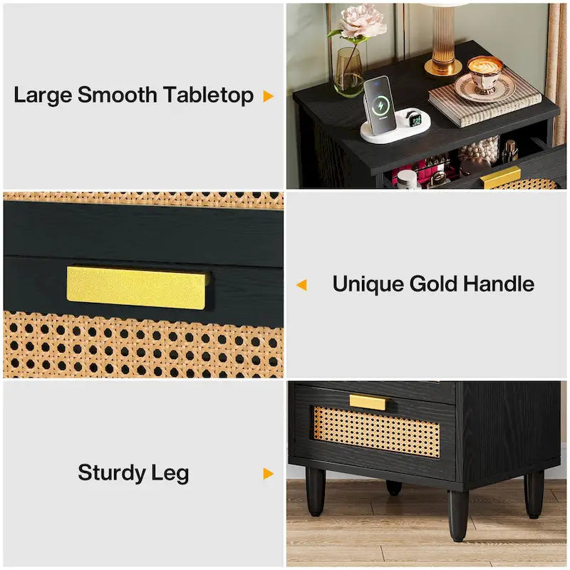 Table de chevet 50 cm (20 pouces), meuble de rangement en bois à 3 tiroirs pour chambre à coucher, verte