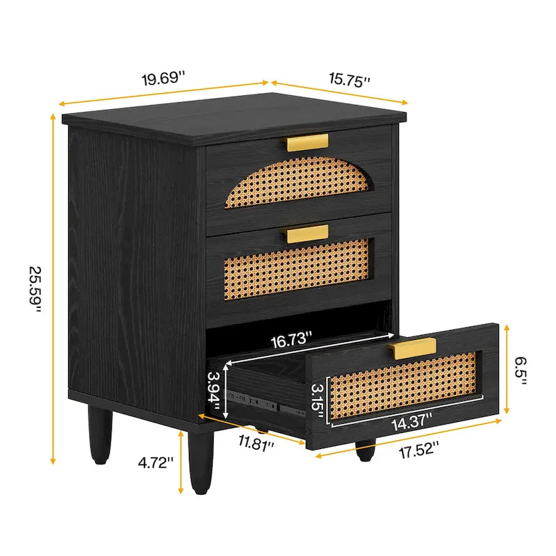 Table de chevet 50 cm (20 pouces), meuble de rangement en bois à 3 tiroirs pour chambre à coucher, verte