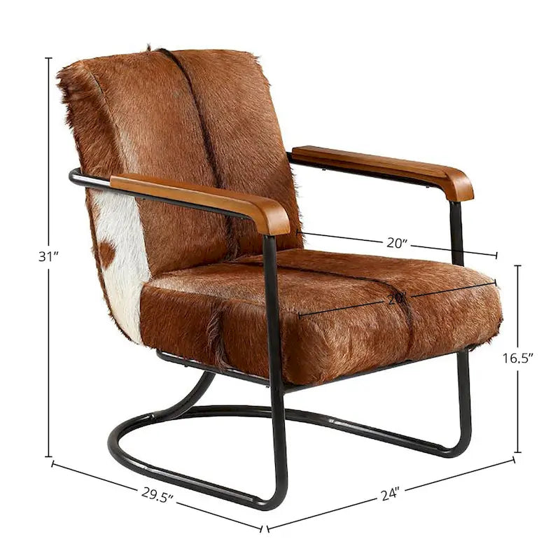 Fauteuil d'appoint Veranda en cuir de vachette, marron et blanc