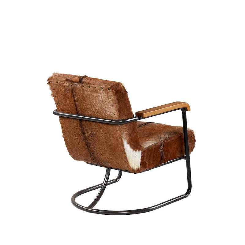 Fauteuil d'appoint Veranda en cuir de vachette, marron et blanc