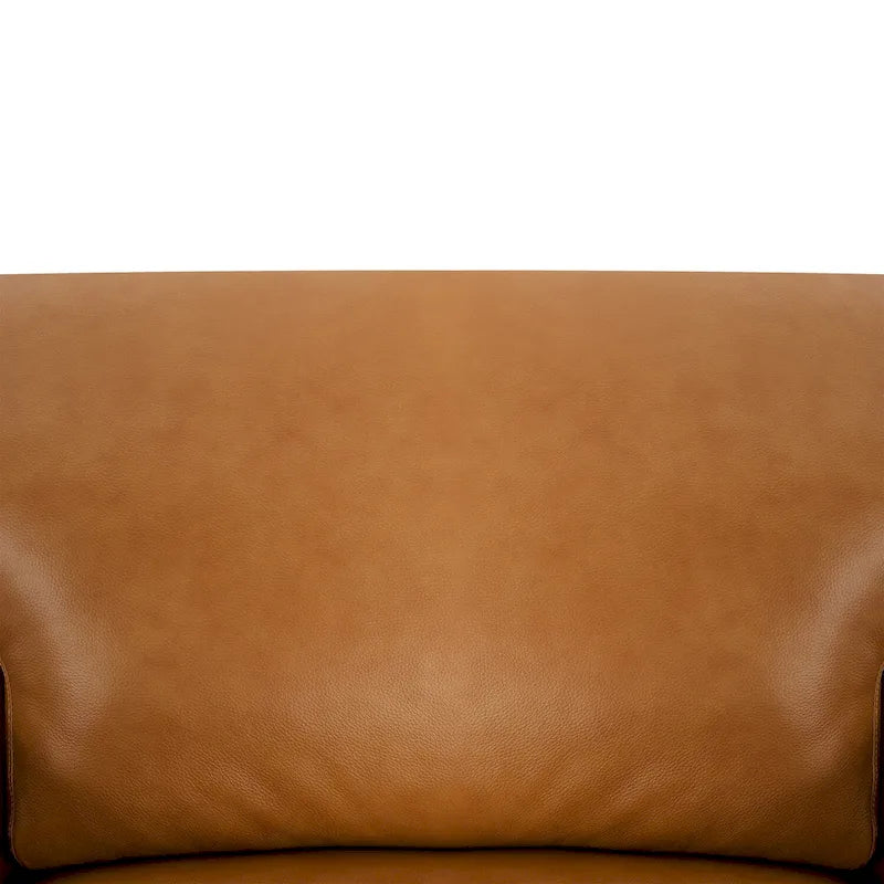 Fauteuil d'appoint en cuir véritable - Confort luxueux - Garnissage en plumes d'oie - Accoudoirs carrés - Pieds robustes en blocs