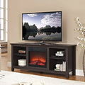Espresso Wood TV Stand with Electric Fireplace Heater Insert - 16 x 58 x 25 inches