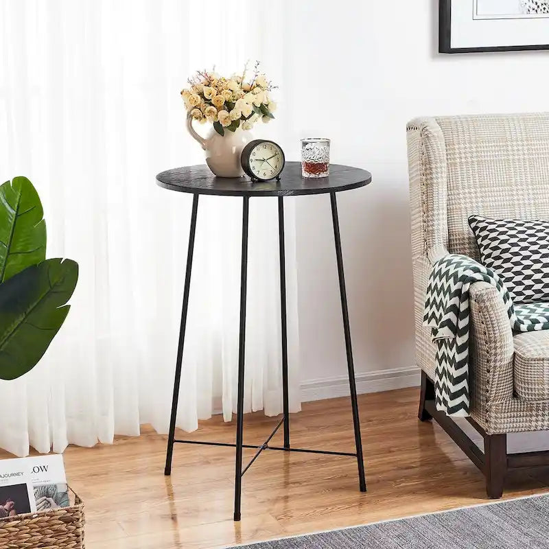 Taomika, Table de bar ronde style bistro - Marron/Noir/Café/Érable - Quatre couleurs