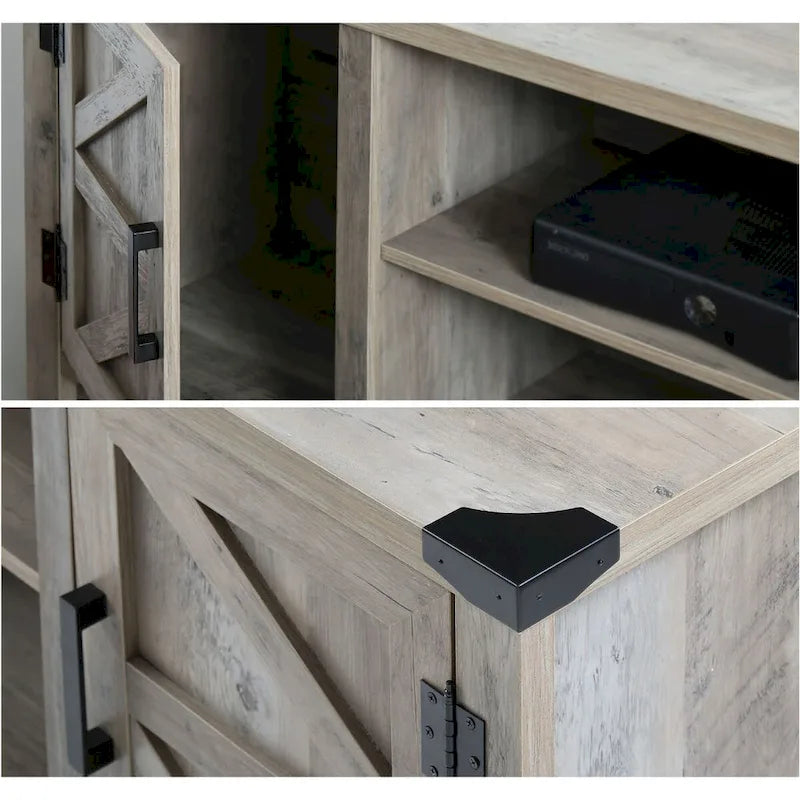 Meuble TV style ferme avec portes de grange, centre de divertissement pour téléviseurs jusqu'à 70 pouces