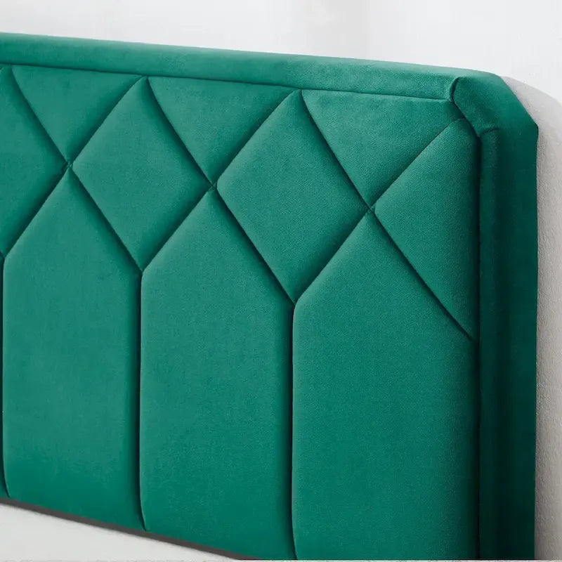 Cadre de lit rembourré VECELO avec tête de lit réglable en hauteur, pour lits simples, doubles et queen, vert foncé