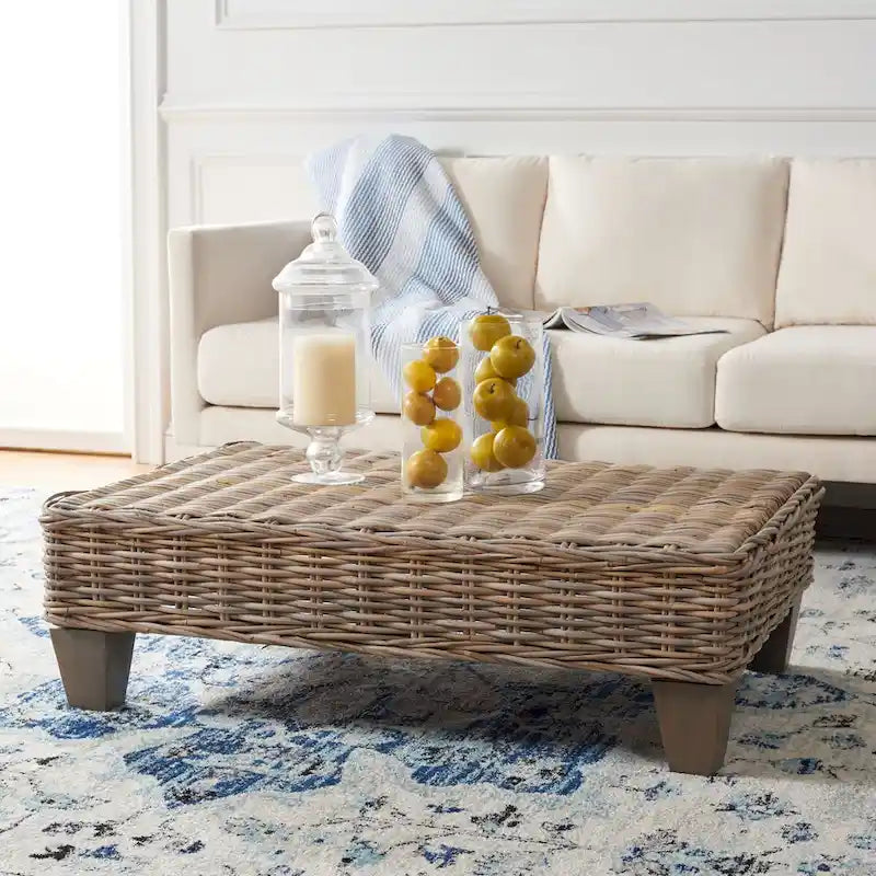 SAFAVIEH Caron Washed Natural Wicker Bench - 41  W x 28  D x 12  H - 41Wx28Dx12H