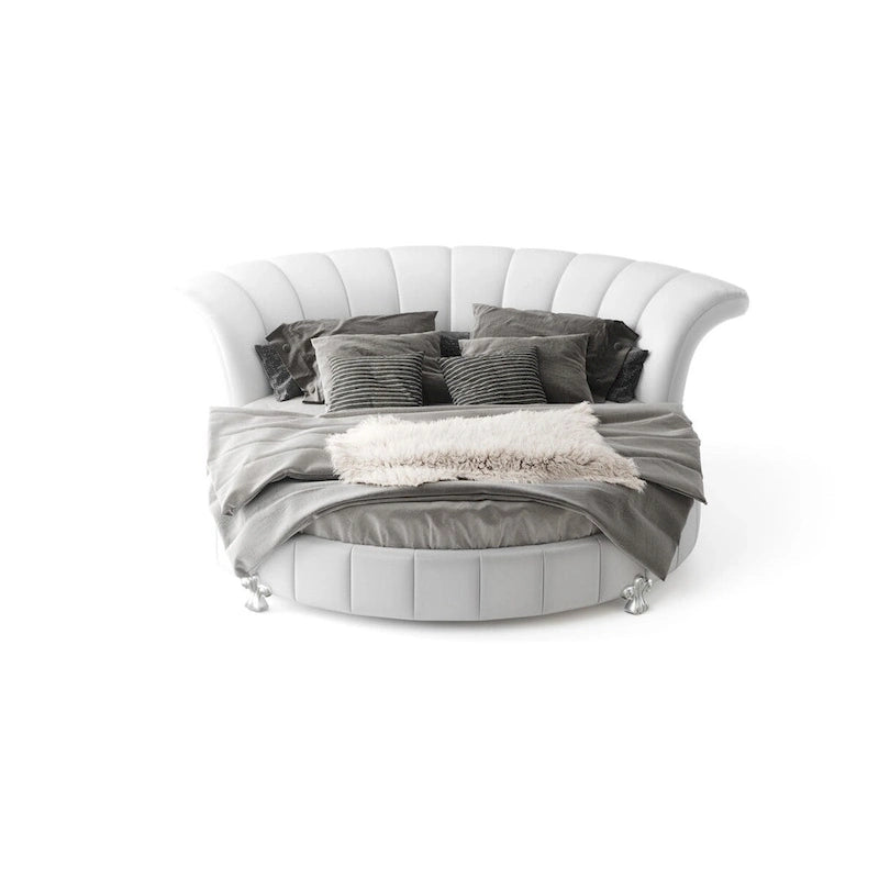 Lit rond vénitien Sofacraft en similicuir blanc, format king size