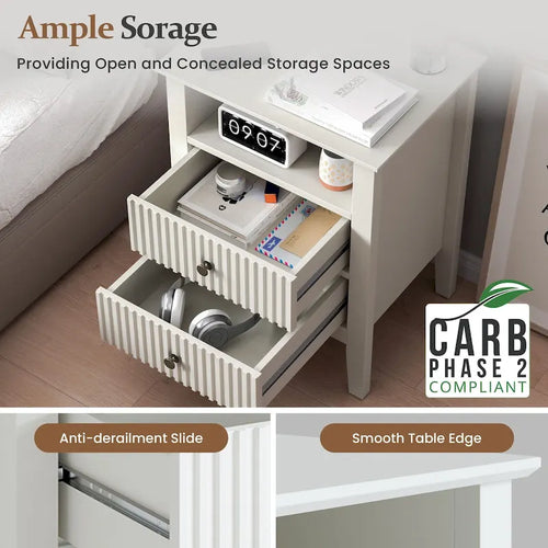 Table de chevet à 2 tiroirs avec station de recharge (lot de 2)