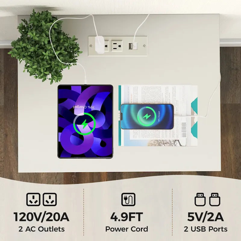 Table de chevet à 2 tiroirs avec station de recharge (lot de 2)