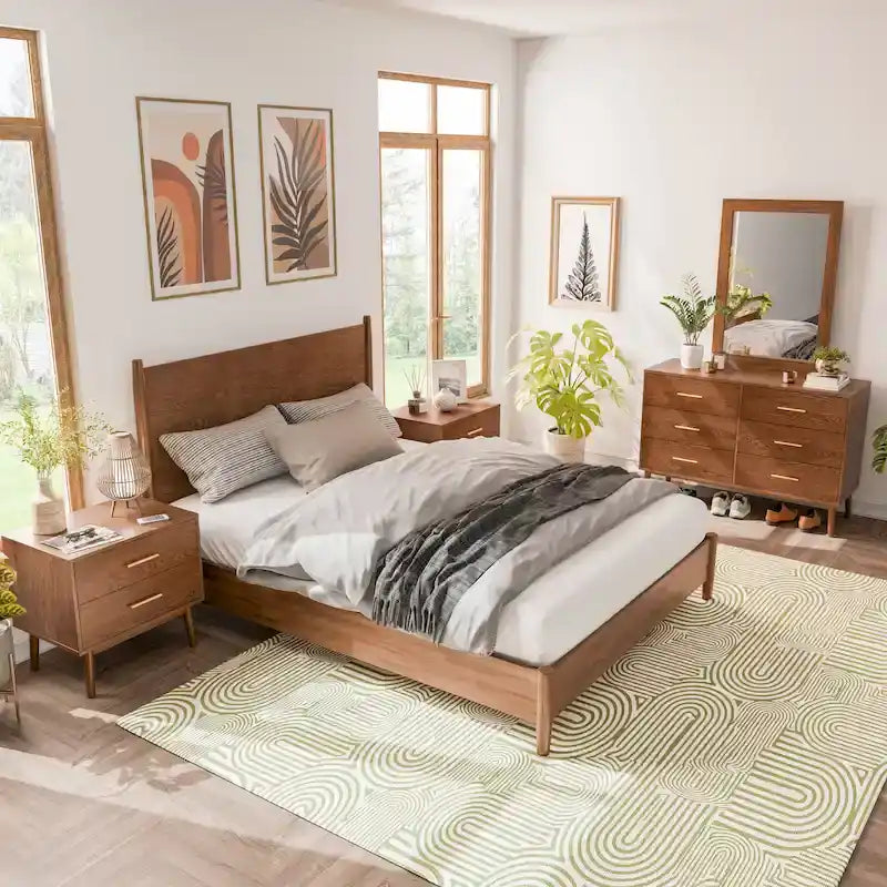 Ensemble de chambre à coucher 5 pièces Beau Midcentury en noyer pour lit queen de Furniture of America