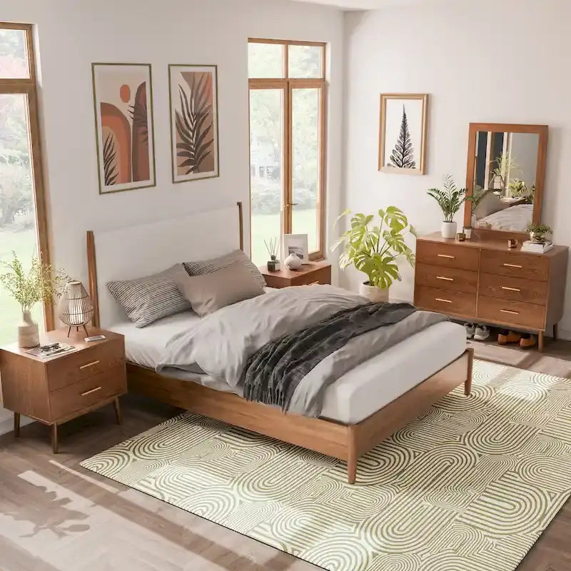 Ensemble de chambre à coucher 5 pièces Beau Midcentury en noyer pour lit queen de Furniture of America