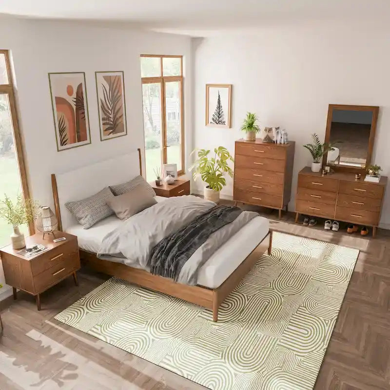 Ensemble de chambre à coucher 6 pièces Beau Midcentury en noyer de Furniture of America (taille Queen)