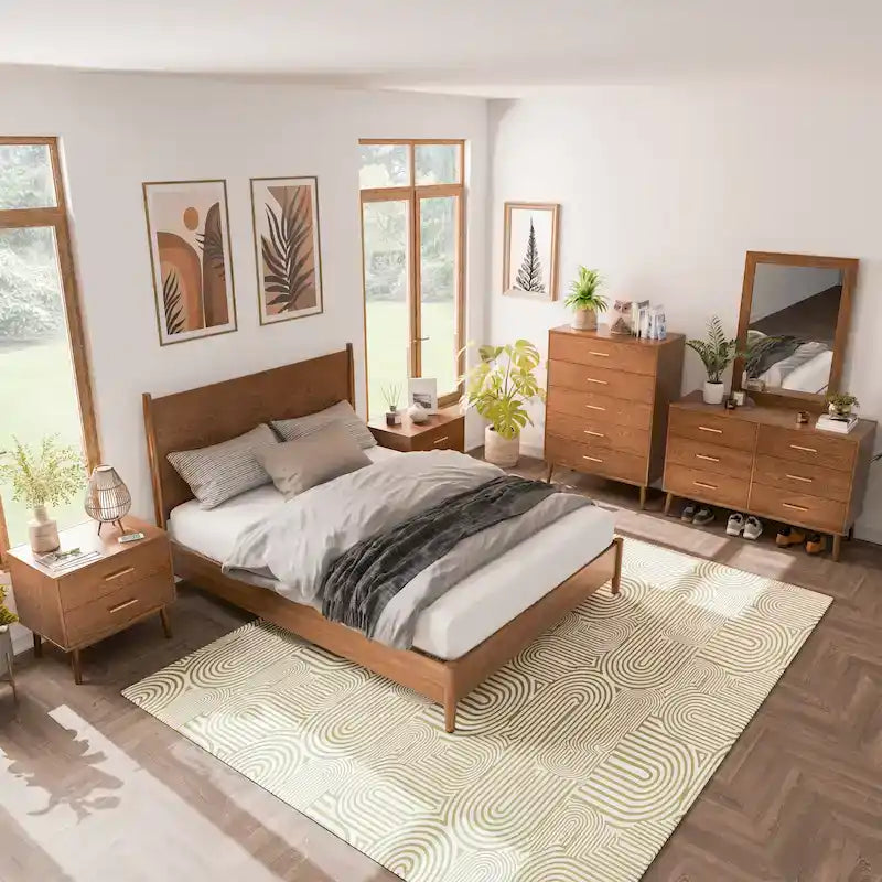 Ensemble de chambre à coucher 6 pièces Beau Midcentury en noyer de Furniture of America (taille Queen)