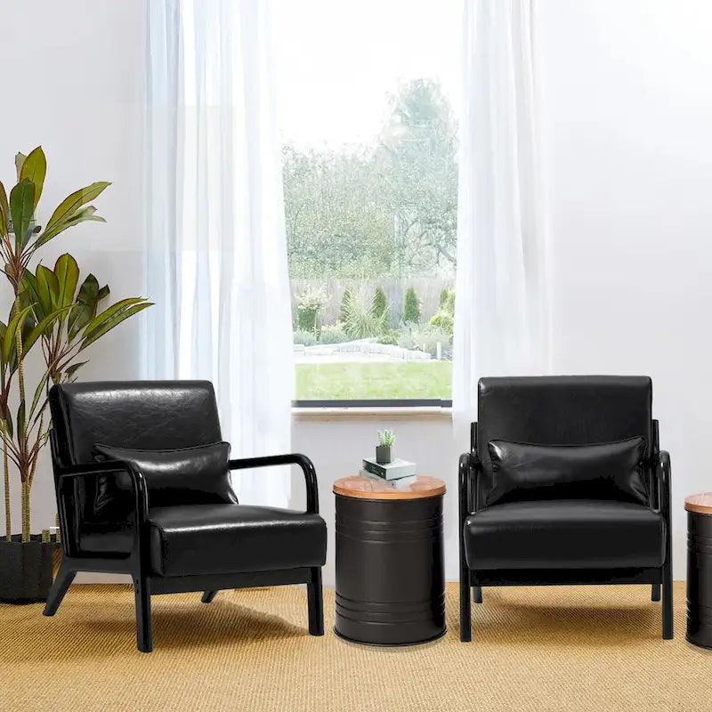 Ensemble de 2 fauteuils d'appoint Glitzhome style moderne mi-siècle, en similicuir avec coussin - Hauteur : 78 cm (L) x 86 cm (P) x 78 cm (H)